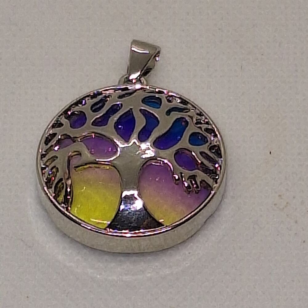 Rainbow Aura Quartz Tree Of Life Pendant Silver Plate